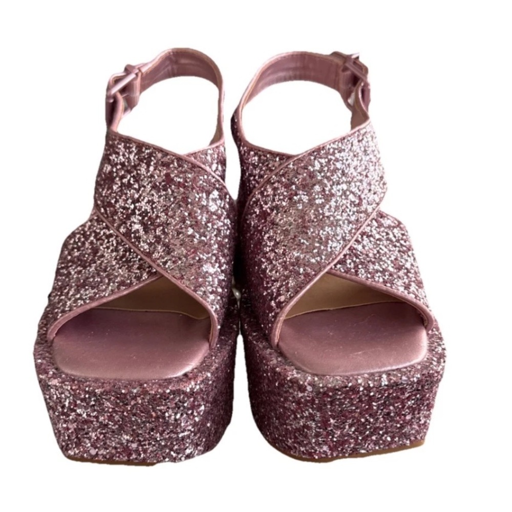 GB Sparkling Pink Glitter Platform Sandals Size 6.5 NEW No Box